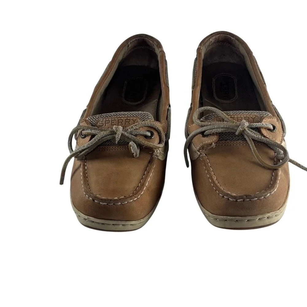 Sperry Top-Sider Boat Shoes Leather Mesh Nautical Preppy Coastal Brown Tan 10
